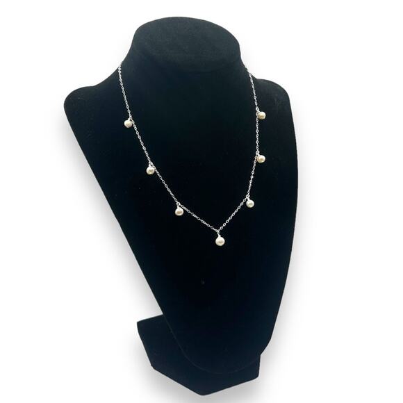 NWT Macy's Cultured Freshwater Pearl Dangle Necklace Sterling silver Drop NEW - Picture 2 of 10